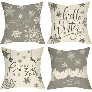 Winter Holiday Decorative Pillow Covers - Gray and Cream